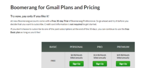 Boomerang for Gmail Plans and Pricing