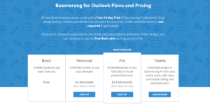 Boomerang for Outlook Plans and Pricing