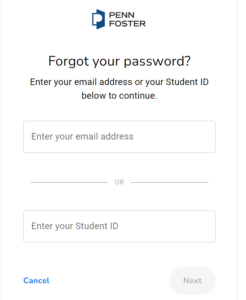 Penn Foster Student forget password