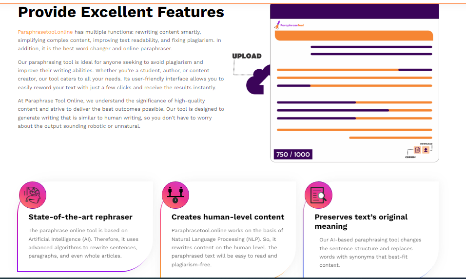 Top Features of Paraphrasetool.online